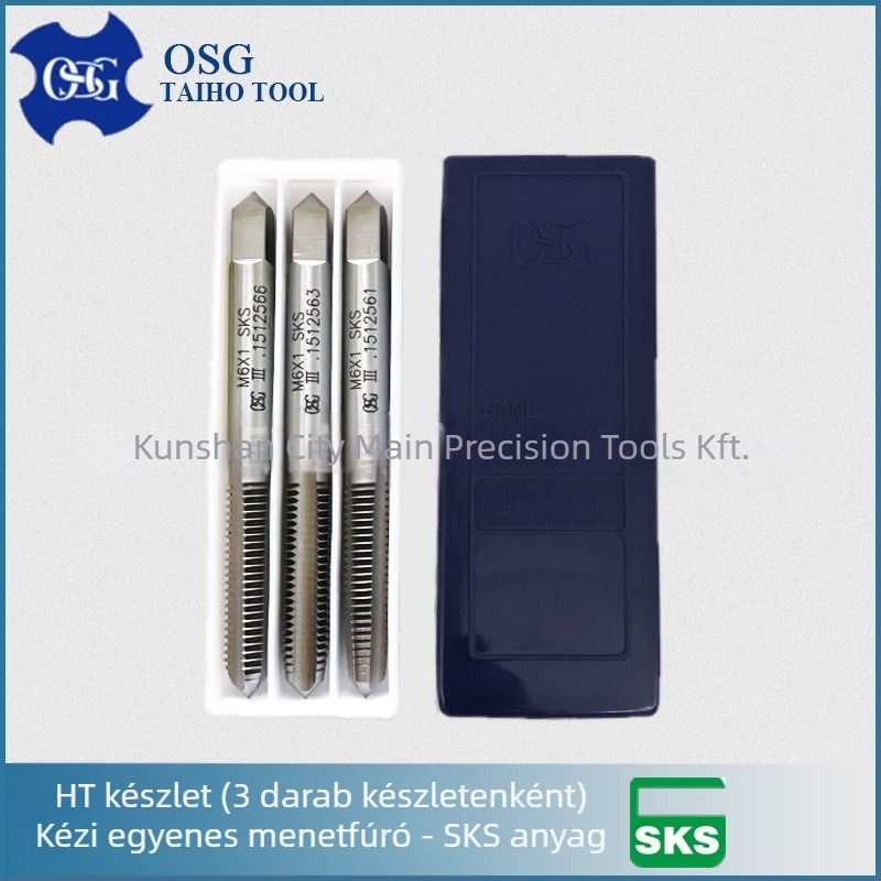 OSG kézi menetfúrókészlet, 3 darabos, egyenes barázdájú, SKS anyag, durva menet, JIS3 pontosság
