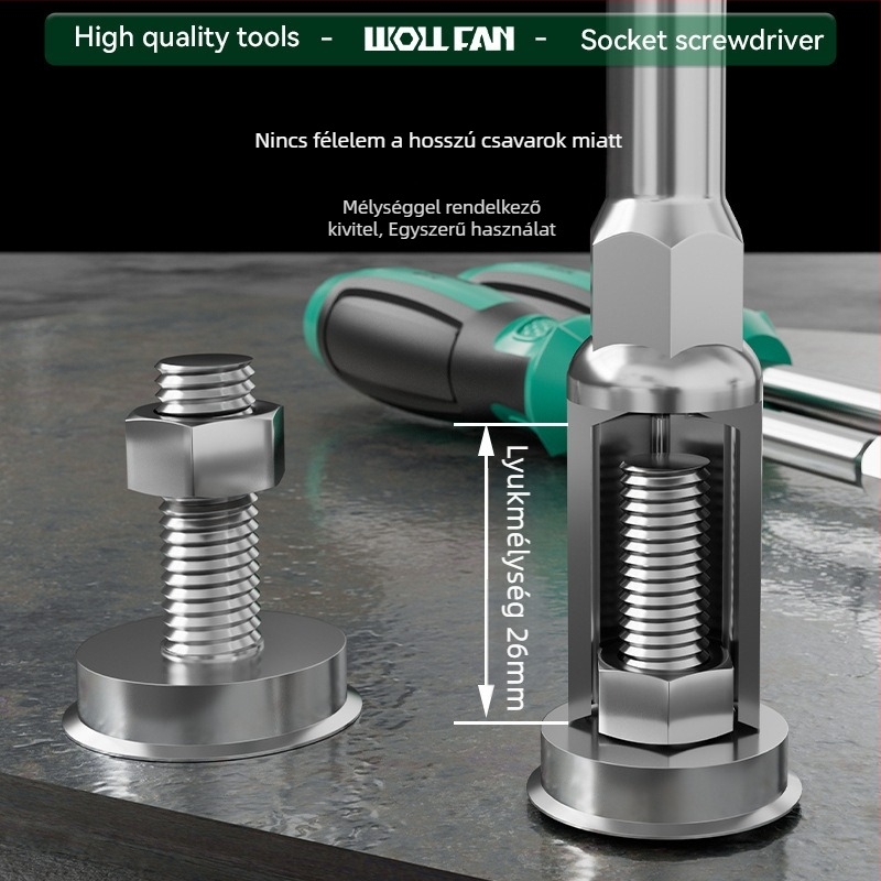 Walfan hatszögletű csavarhúzó készlet hosszabbított tárcsás készlet – króm-vanádium acél, 0,3 kg, teljes készlet, tartalmaz anyákkal készült tényezőket