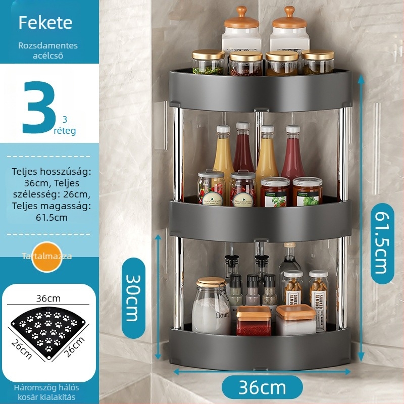 Konyhai sarokfalra szerelhető tároló — többszörös felhasználású, szénacél, modern egyszerű stílus, 2015 őszén debütált