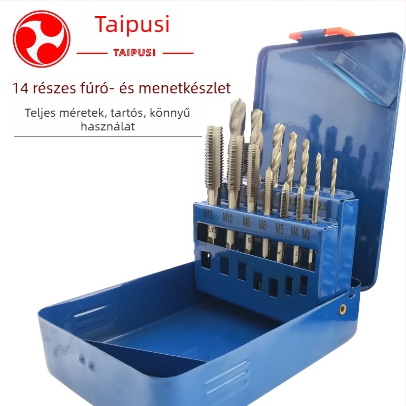 Tapus 14-darabos menetfúró készlet, HSS és ötvözött acélból