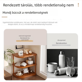 Háromszög alakú sarok konyhai polc, padlón álló, bambuszból, többszintes, többfunkciós