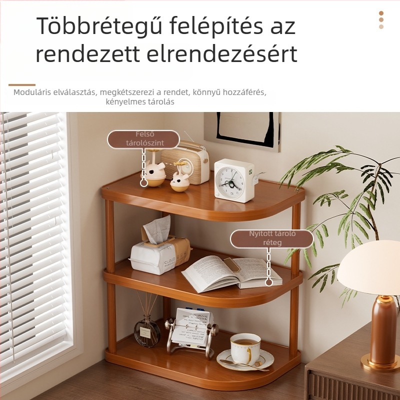 Háromszög alakú sarok konyhai polc, padlón álló, bambuszból, többszintes, többfunkciós