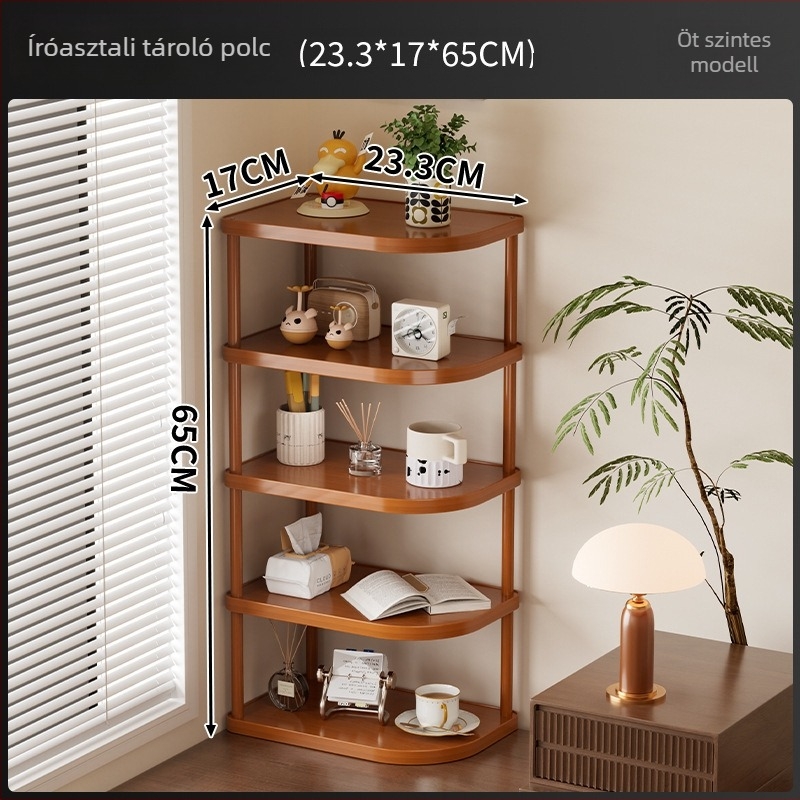 Háromszög alakú sarok konyhai polc, padlón álló, bambuszból, többszintes, többfunkciós