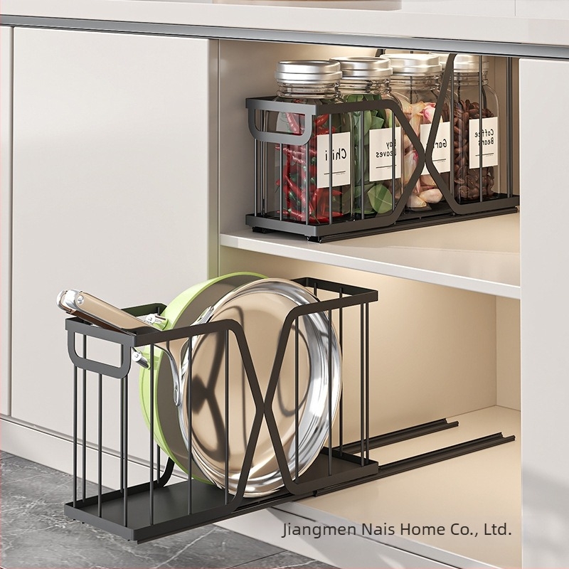 Összecsukható konyhaszekrény-Organizer acéldrótból, kihúzható kosár, fióktípusú dizájn, modern letisztult stílus