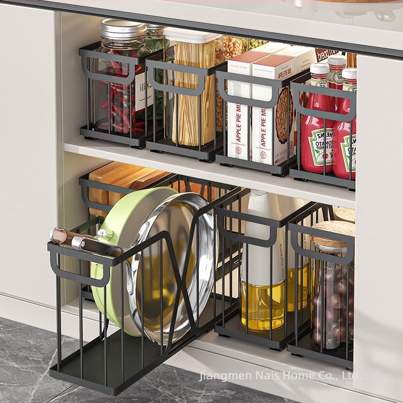 Összecsukható konyhaszekrény-Organizer acéldrótból, kihúzható kosár, fióktípusú dizájn, modern letisztult stílus