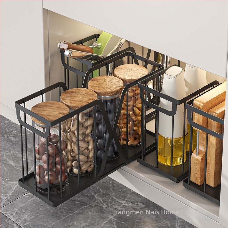 Összecsukható konyhaszekrény-Organizer acéldrótból, kihúzható kosár, fióktípusú dizájn, modern letisztult stílus