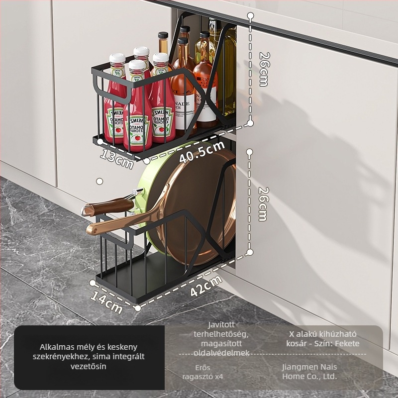 Összecsukható konyhaszekrény-Organizer acéldrótból, kihúzható kosár, fióktípusú dizájn, modern letisztult stílus
