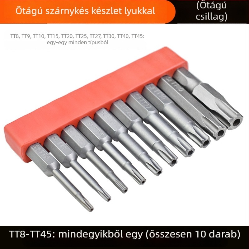 Magnetes csavarhúzó bit, S2 ötvözet acélból, Plum Blossom fej, 3-10 mm, TT8-TT40