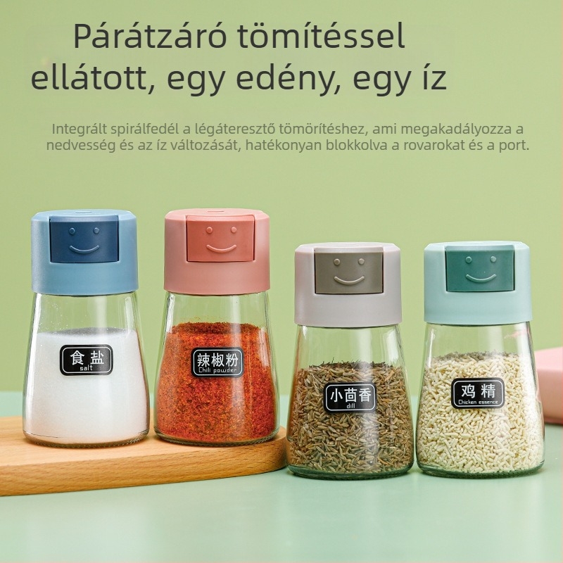 Üvegből készült só- és fűszeres tartó mérőfunkcióval — otthoni konyha számára