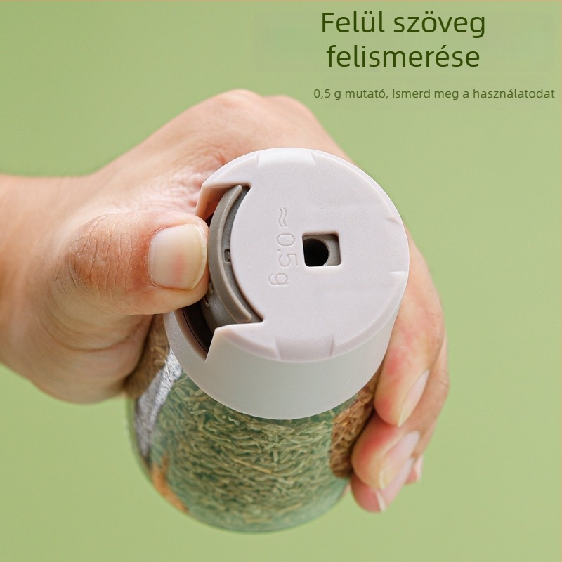 Üvegből készült só- és fűszeres tartó mérőfunkcióval — otthoni konyha számára