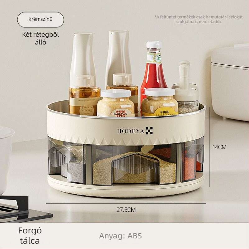360°-os forgó asztali fűszertartó, dupla szinttel, műanyagból