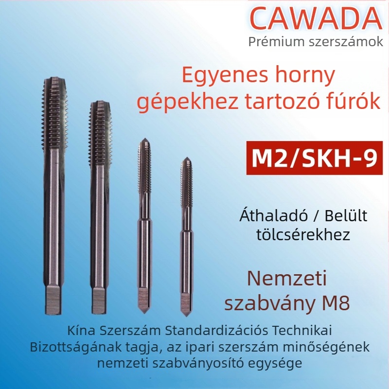 Gépmenetfúró egyenes hornyokkal, belső menethez, metrikus formátum, gyorsacél, durva menet