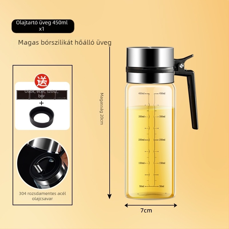 Üveg olajtartó edény, szivárgásmentes, konyhára, élelmiszer-minőség, modern minimalist design