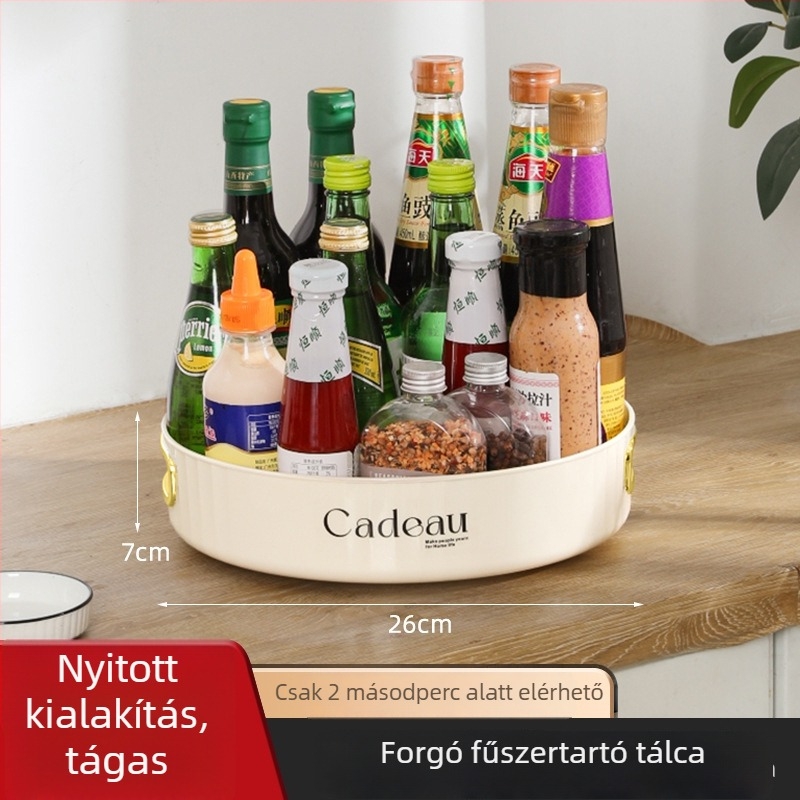 Forgó fűszerállvány a konyhapultra – műanyag, szerelés nélkül, só- és szójaszósz üvegekhez, forgó tároló doboz