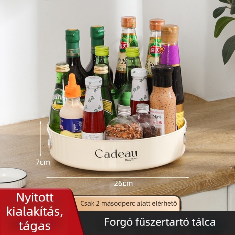 Forgó fűszerállvány a konyhapultra – műanyag, szerelés nélkül, só- és szójaszósz üvegekhez, forgó tároló doboz