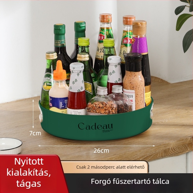 Forgó fűszerállvány a konyhapultra – műanyag, szerelés nélkül, só- és szójaszósz üvegekhez, forgó tároló doboz