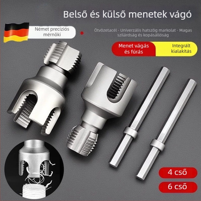 Ön-működtetésű PPR csőmenet-készlet — belső és külső menetek, integrált tap and die