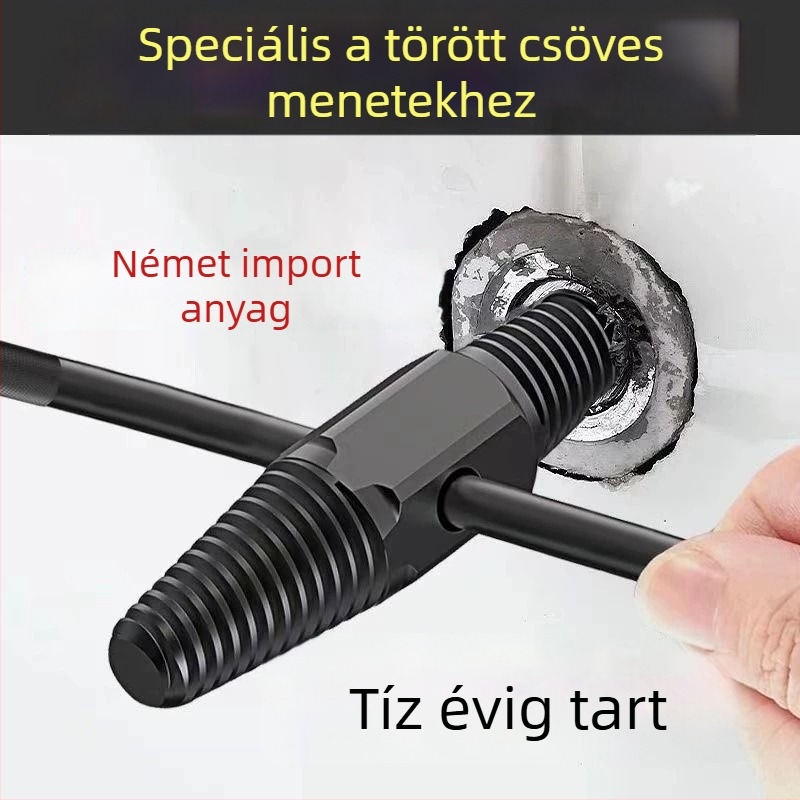 Univerzális menetkivonó eszköz csaptelepekhez és csövekhez a törött menetek eltávolítására