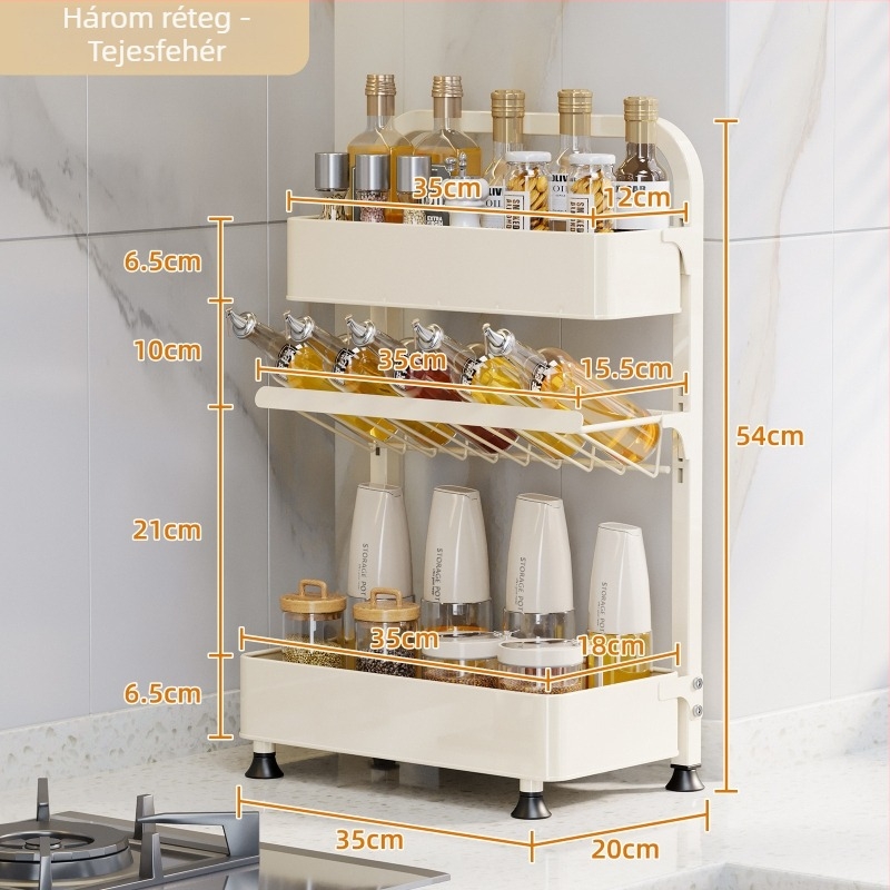 Xinyue Szénacél Keskeny Levehető Pulton Álló Fűszeres Polc Többszintes, Fúrás Nélküli Telepítés