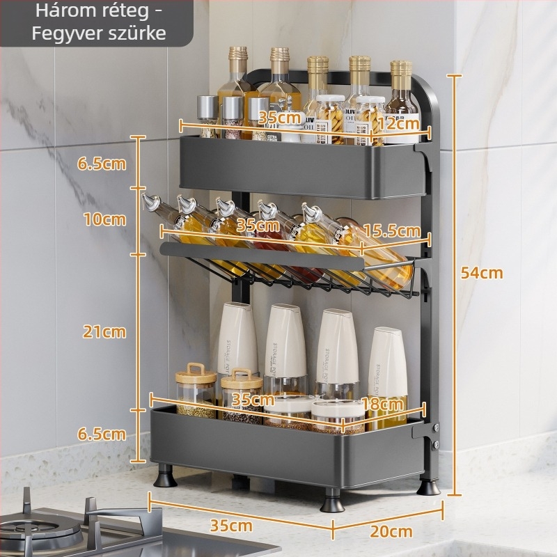 Xinyue Szénacél Keskeny Levehető Pulton Álló Fűszeres Polc Többszintes, Fúrás Nélküli Telepítés