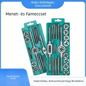 Ötvözött acélből készült menetkészlet kézi menetkulccsal és metrikus menetkészlettel