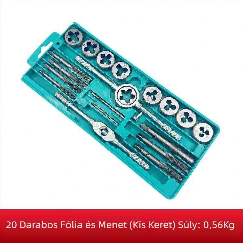 Ötvözött acélből készült menetkészlet kézi menetkulccsal és metrikus menetkészlettel