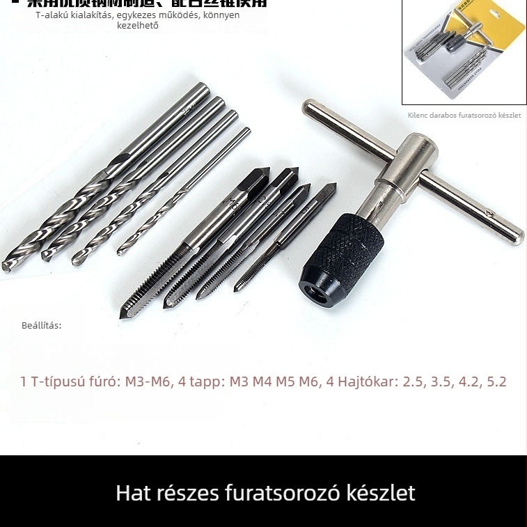 Menetvágó és menetkészlet, típus M3-6T, ötvözött acélból, Menetlépés 1, Tömeg 1 kg