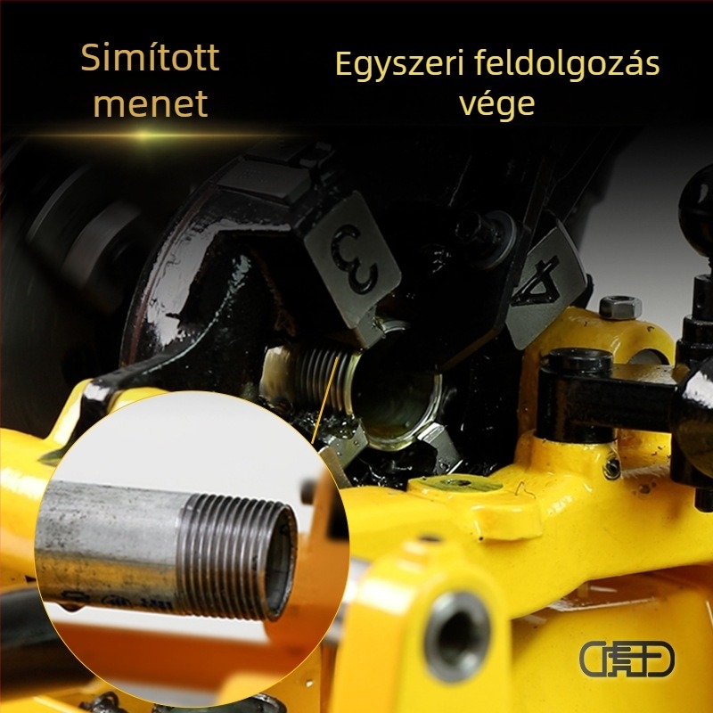 Tiger King elektromos menetfűző gép, 100‑as típusú die, karbon- és gyorsacél kivitelben, tűzvédelmi vízcsövekhez, US hüvelyk szabvány