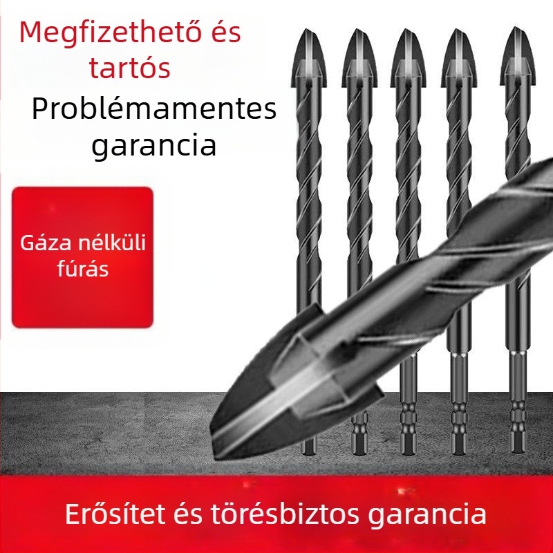 Keresztezett excentrikus fúró, wolfrám ötvözet, négyélű, üveghez, kerámia csempékhez és falakhoz