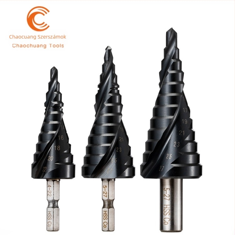 Step drill reamer, kobaltottartalmú gyorsacélból készülő, meghajtó: hatszögletű/gyűrűs/ háromutas, maximális vágási mélység 3 mm, márka Super-Creative