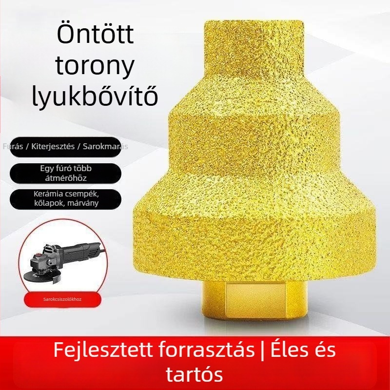 Dr. Jian Pagoda Brazed Drill háromlépéses gyémánt reamerrel és chamfer-trimmerrel csempékhez és kőhöz