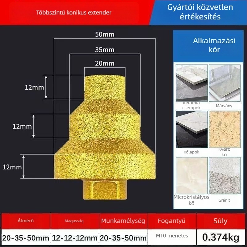 Dr. Jian Pagoda Brazed Drill háromlépéses gyémánt reamerrel és chamfer-trimmerrel csempékhez és kőhöz