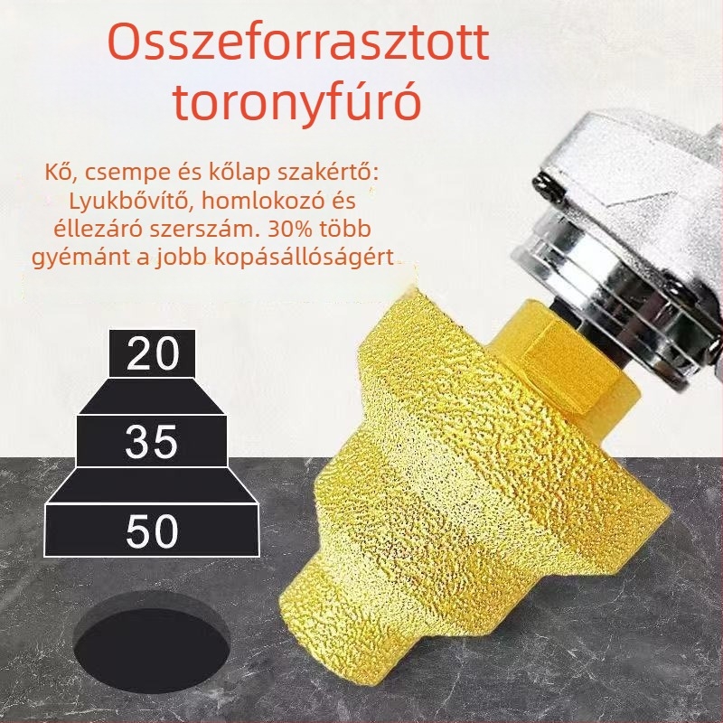 Dr. Jian Pagoda Brazed Drill háromlépéses gyémánt reamerrel és chamfer-trimmerrel csempékhez és kőhöz