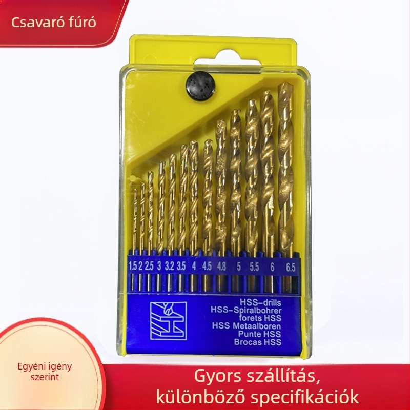 13 darabos gyorsacél spirálfúrókészlet, egyenes nyéllel, fához, elektromos ütvefúróhoz