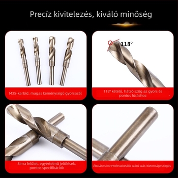 Fémhez való csavarfúró, HSS M35 kobaltot tartalmazó, egyenes nyélű
