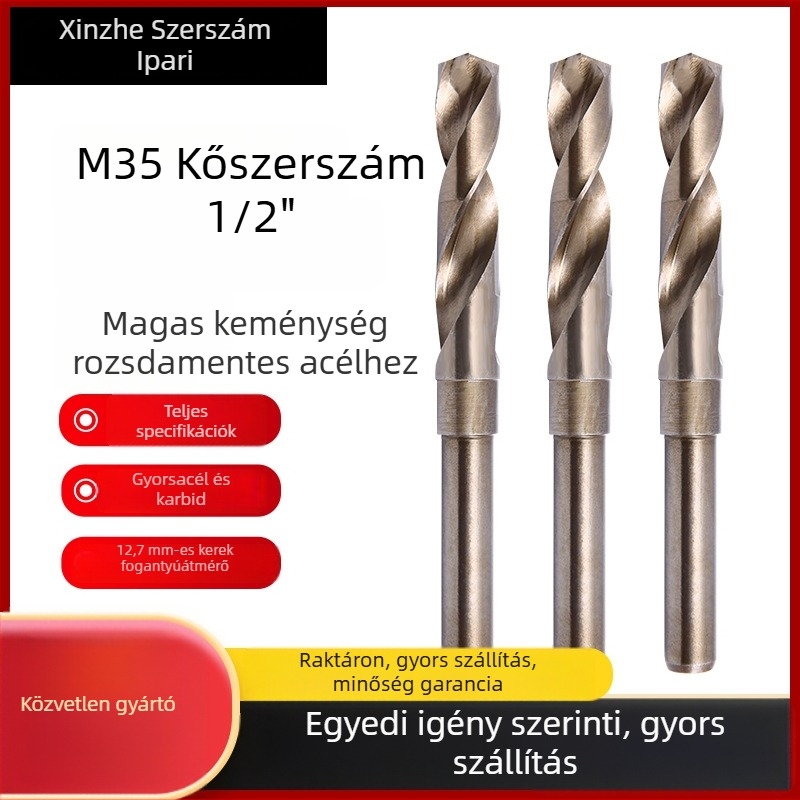 Fémhez való csavarfúró, HSS M35 kobaltot tartalmazó, egyenes nyélű