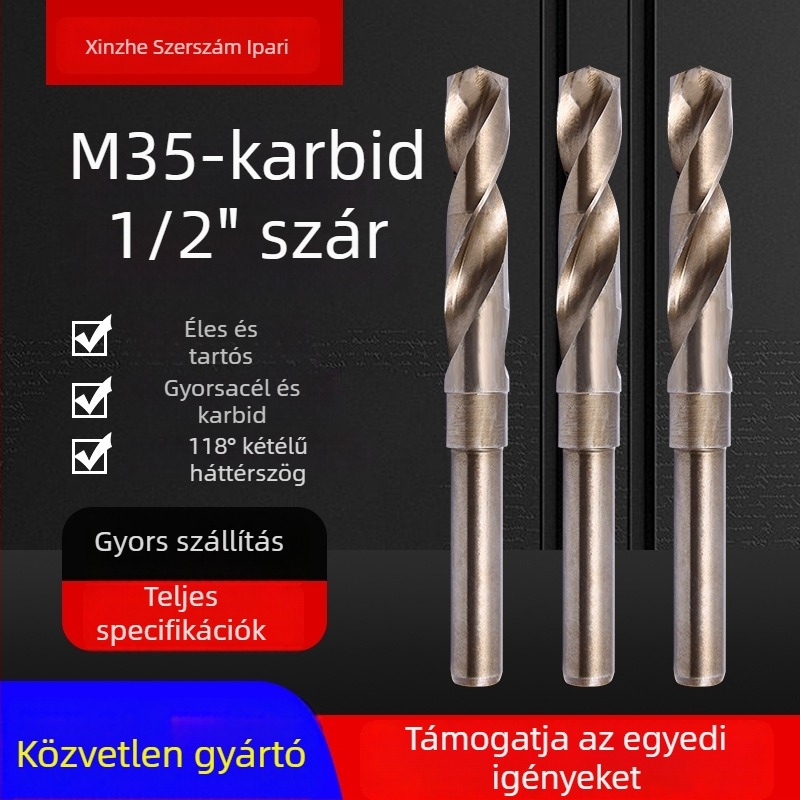 Fémhez való csavarfúró, HSS M35 kobaltot tartalmazó, egyenes nyélű