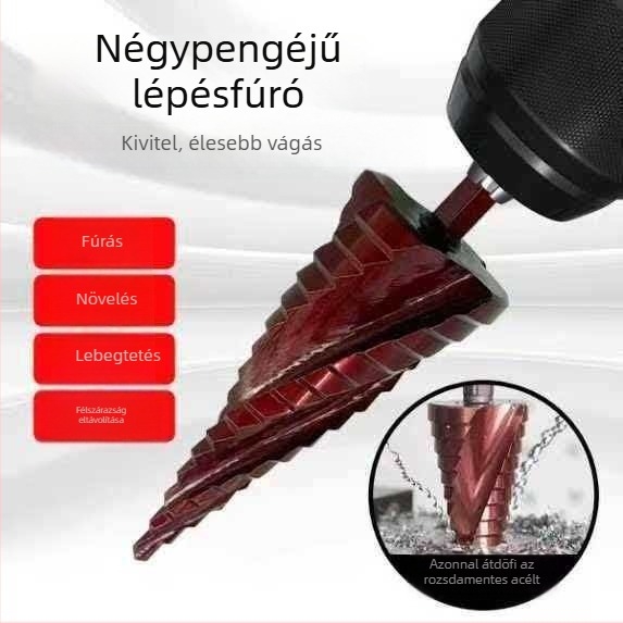 Fémhez való lépcsőzetes fúró, kobalttartalommal, rozsdamentes acélból – multifunkcionális lyukfúró