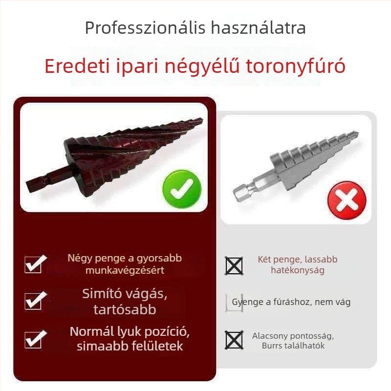Fémhez való lépcsőzetes fúró, kobalttartalommal, rozsdamentes acélból – multifunkcionális lyukfúró