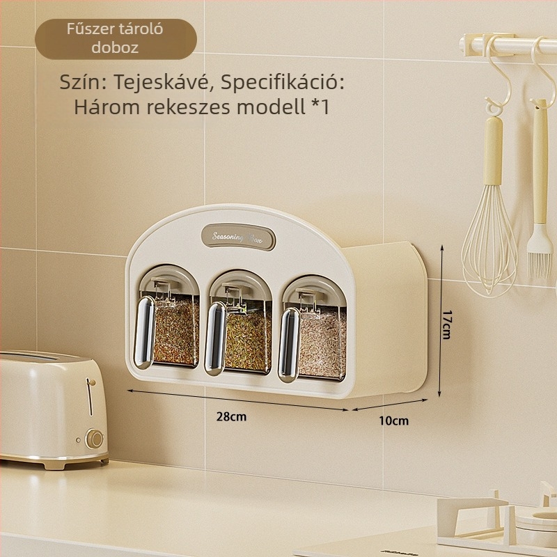 Falihoz szerelhető műanyag fűszertartó kanállal – zárt üveg szilárd fűszerekhez