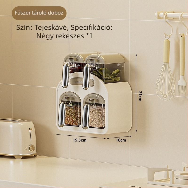 Falihoz szerelhető műanyag fűszertartó kanállal – zárt üveg szilárd fűszerekhez