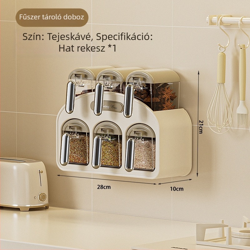 Falihoz szerelhető műanyag fűszertartó kanállal – zárt üveg szilárd fűszerekhez