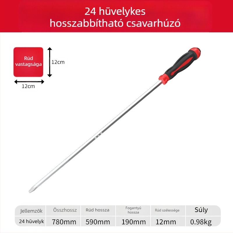 Phillips csavarhúzó műanyag testtel, króm-vanádium acél nyéllel, keresztes fej