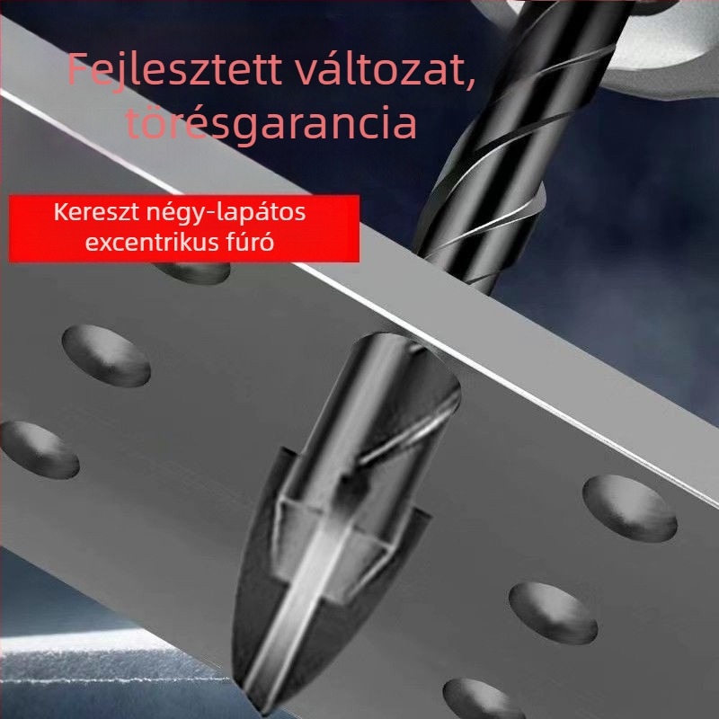 Kereszt alakú excentrikus fúró bit, volfrámötvözet, négyélű, háromszög alakú csúccsal, üveghez, kerámia burkolólapokhoz, falakhoz és edzett csempékhez