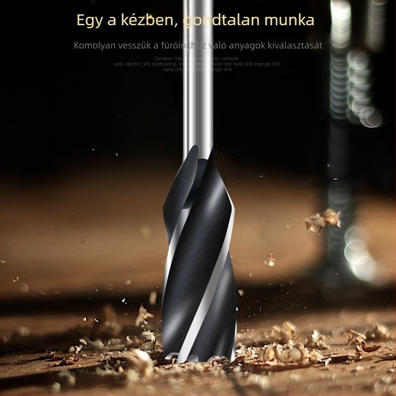 Fából készült furókészlet ajtózárak lyukainak fúrásához — torzított fúrók, tágítófúró és hosszú hatszögletű nyelet