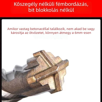 Kalapácsfúró bite szögletes nyakkal, keresztezett kivitel, négy furat, betonhoz, fej krom-ötvözet