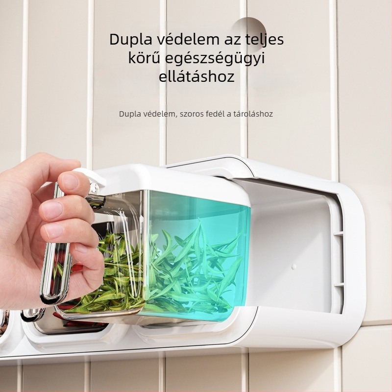 Műanyag fűszeres tartó több rekesszel — modern letisztult dizájn, szerelés fúrás nélkül (2023)