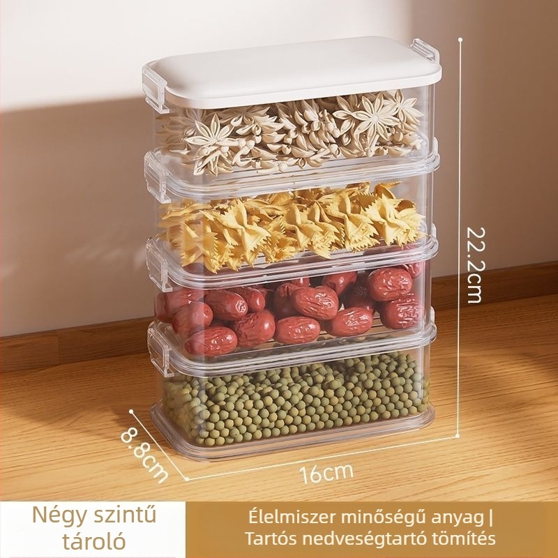 Műanyag fűszertároló, légmentesen záródó konyhai edény, élelmiszer-minőségű