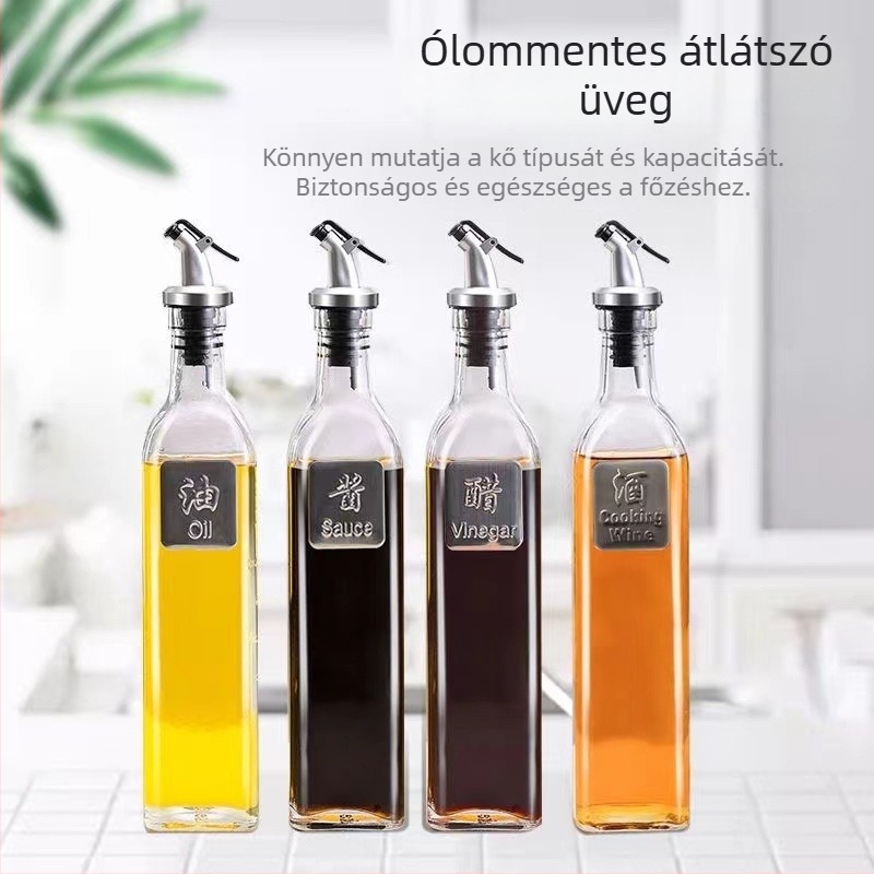 Üveges olajkészlet, szivárgásmentes, nagy kapacitású – olaj, szójaszósz, ecet és fűszerek üvegei a háztartási konyhához