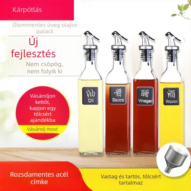 Üveges olajkészlet, szivárgásmentes, nagy kapacitású – olaj, szójaszósz, ecet és fűszerek üvegei a háztartási konyhához